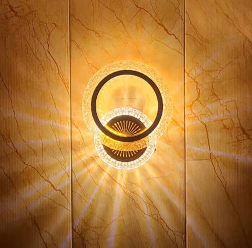 Image of GreyWings Modern LED Wall Light for Home, 3 Color Modes, Warm White, Pink, Natural White, Golden Acrylic Crystal Wall Lamp, Pack of 1