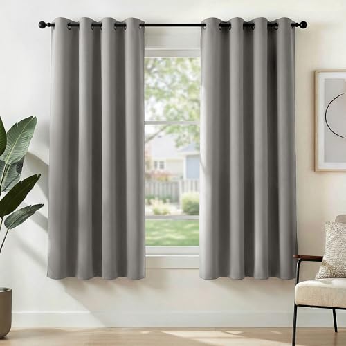 Deconovo Dove Grey Room Darkening Curtains Eyelet, Thermal Insulated Energy Saving Curtains for Bedroom Living Room, OEKO-TEX Certified, W 52 x L 63 Inch, 1 Pair
