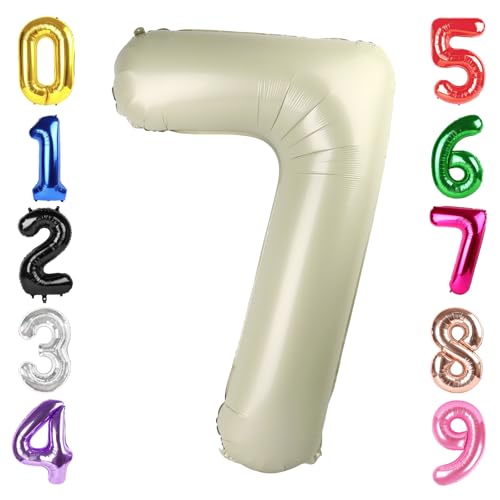 Image of 40 Inch Cream Number 7 Balloon Birthday Party Decorations for Men & Women