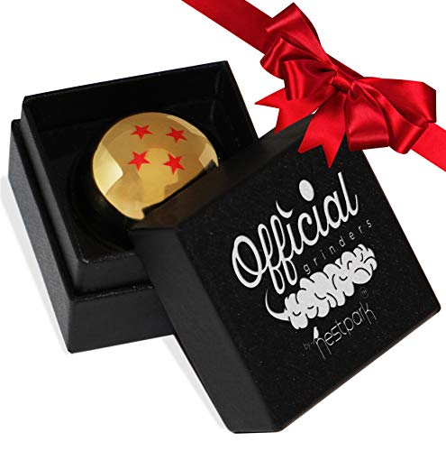 DBZ Herb Grinder - 4 Star Golden Ball Herb & Spice Tool With Bonus Scraper - Dragon DBZ Gifts, Anime Gifts - 3 Part Grinder, 2.2 Inches