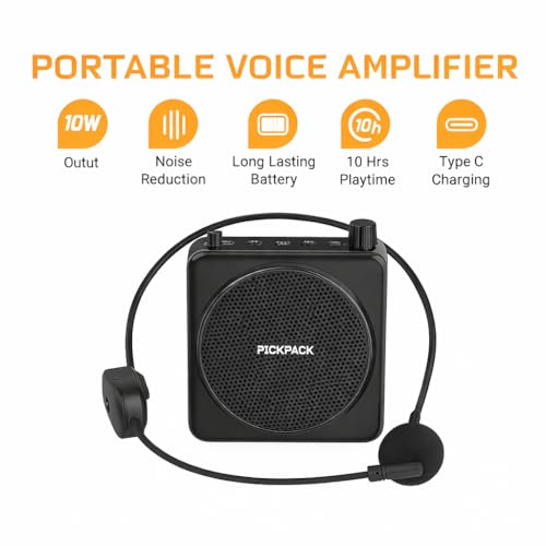 Image of Primate Voice Amplifier for Teachers with Wired Headset Mic, 10W Portable Speaker, Bluetooth 5.3, 12H Battery Backup, Lightweight Mic for Classroom Teaching, Tour Guides, Yoga Trainers & Presentations