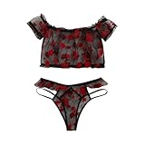 Amour Dessous Kostüm Dessous für Damen, Bralette mit Spitzenstickerei-Applikation, bequem, für den Alltag, Freizeit-Outfit, vielseitig für alle Jahreszeiten Lack Dessous Herren (A-Black, M)
