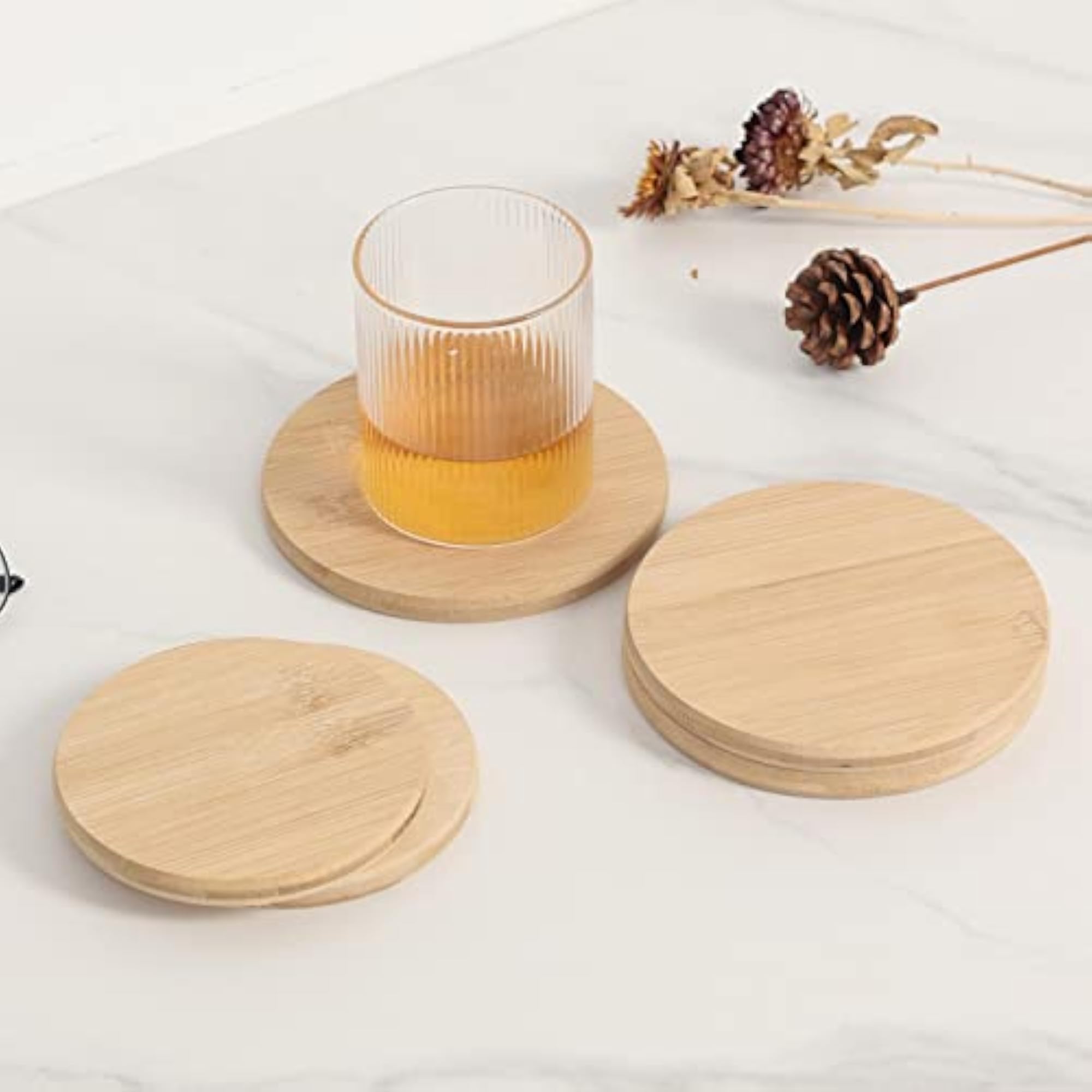 Women's Wood Round Coasters, 5Pcs Set
