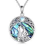 POPLYKE Moonstone Wolf Necklace for Women 925 Sterling Silver Celtic Abalone Shell Wolf Jewelry Gifts