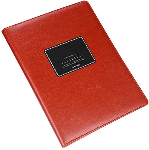 Clipboard A4 Folder PU Leather Conference File Folder Portable Portfolio Organiser Writing Pad Refillable Business Document Clipboard Foldover Folio Clip Board with 8-Bit Calculator and Pen Holder