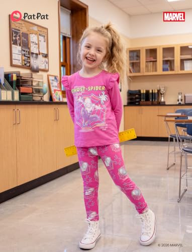 Image of Disney Girls Outfits Long Sleeve Lightweight Shirt +Leggings Clothing Sets | Officially Licensed丨Toddler Girl Fall Clothes丨Cute Character Print丨Soft Stretch Fabric丨Ruffle Detail丨Lightweight Wear