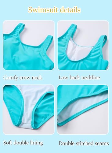 Image of One Piece Swimsuit for Girls 6-16 Years with Removable Chest Pad Quick Dry & Stretchy for Swim Team Beach