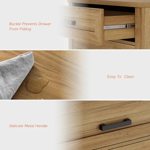Image of WAMPAT 32-inch Tall Large Wooden Nightstand with Drawers Set of 2
