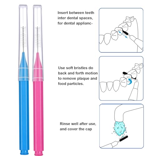 Image of Patelai 100 Pieces Braces Dental Brush for Cleaner Interdental Toothpick Dental Tooth Flossing Head Oral Hygiene Flosser Toothpick Cleaners Tooth Tool (Pink,Blue,Mixed Size)