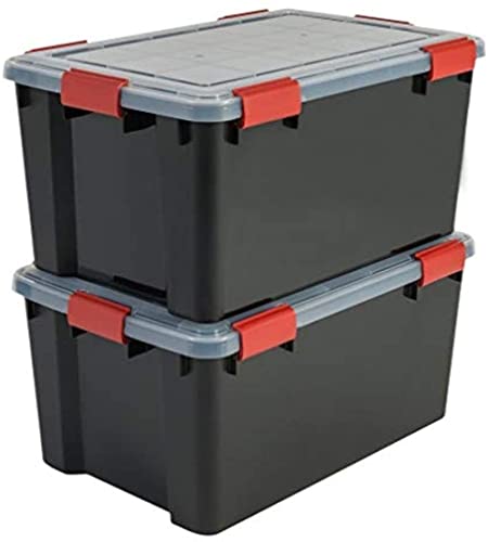 Iris Ohyama, Boîtes, Organisateur de rangement plastique, Lot de 2, 50L, Hermétique, Clips, Chambre, Bureau, Garage - Air Tight Box AT-L - Noir