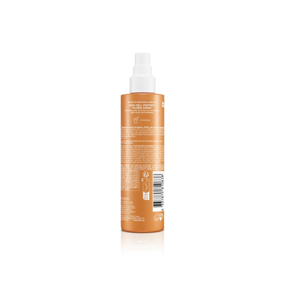 Vichy, Capital Soleil, Spray Fluide Enfants Protection Cellulaire, SPF50+, Haute Protection UV, Enrichi en Fractions de Probiotiques et Acide Hyaluronique, Peaux Sensibles, 200 ml