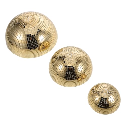 Bola espejada de disco dorada, hemisferio de vidrio para decoración de fiestas, 3 piezas, decoración mural reflectante para eventos de DJ y baile miniatura 1