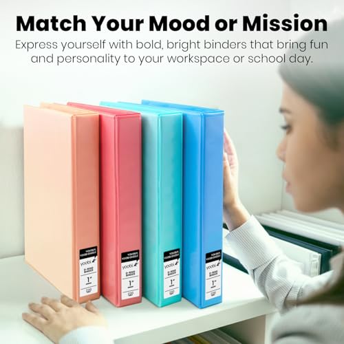 Yoobi 1 Inch Binder Set, 3 Ring Binders with Plastic Cover, 2 Pocket Sleeves and D Rings, Organizer for up to 220 Sheets of Loose Paper, 4 Pack Cute Binders, Multicolor, Office or School Supplies