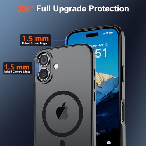 Image of SUPFINE Magnetic for iPhone 17 Case (Compatible with MagSafe)(Military Grade Drop Protection) Translucent Matte Shockproof with Anti-Fingerprint Phone Cover,Black