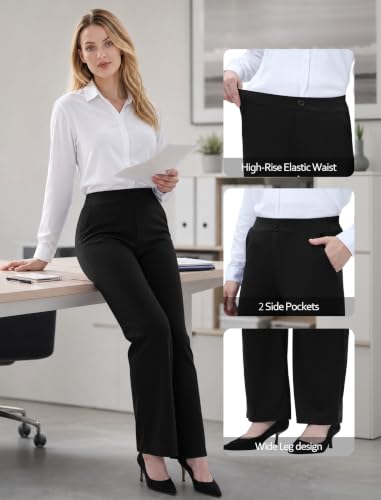 JEKAOYI Womens High Waisted Wide Leg Dress Pants Stretchy Work Slacks Black - image 5