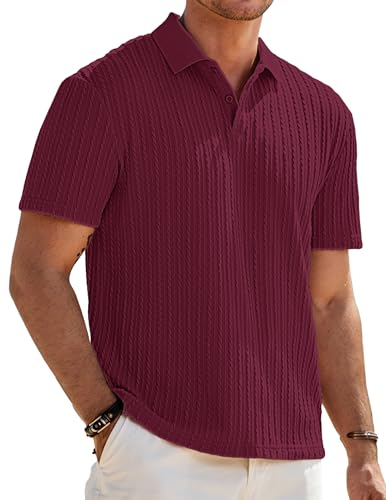 Image of JMIERR Mens Casual Polo Shirt Summer Short Sleeve Vacation Button Beach Knit Stretchy Golf Shirts