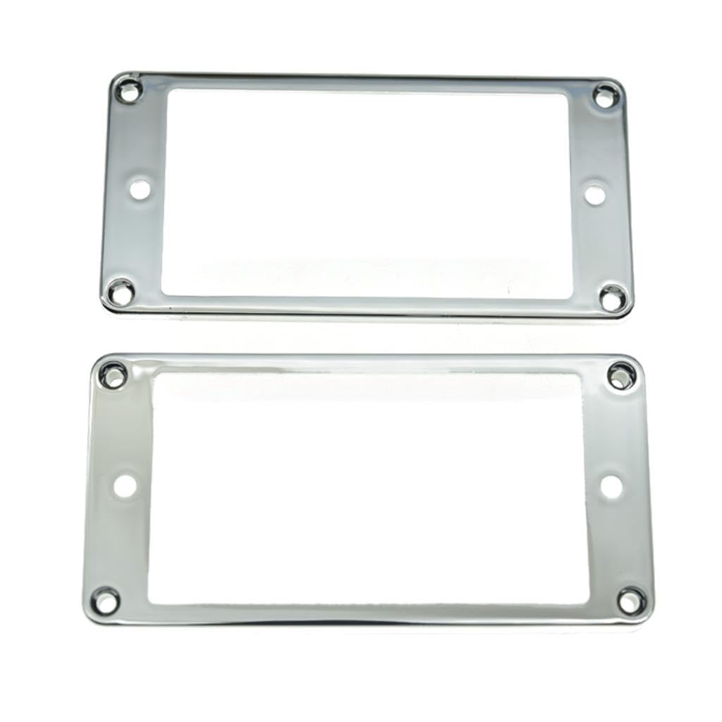 KAISH 2pcs Chrome Humbucker Pickup Ring Flat Base Bottom Frame for Epiphone LP Guitar, Chrome Plated Plastic, Flat Bottom