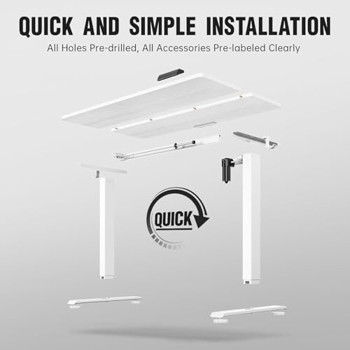 Image of Veken 47.2 Inch Electric Standing Desk, Height Adjustable Sit Stand Up, Wood Desktop, Work Home Office Computer PC Desks, Gaming Writing Study Bedroom Rising Table, Tall Standup Workstation, White