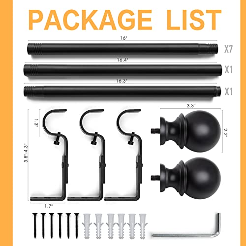 Curtain Rods For Windows 66 To 120, 1 Inch Black Curtain Rod Set, Heavy Duty Drapery Rods With Adjustable Curtain Rods, Room Divider Curtain Rod,Outdoor Curtain Rod With Ball Finials, 32"-144" #TOP4