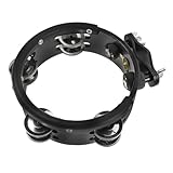 Toyvian Clip-on Mounted Tambourine Hand Bell 6-inch Black Wooden Cymbal Accessory for Drum Set, Replaceable Tambourine Instrument Suitable for Beginner Percussion and Drum Kit Expansion