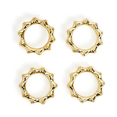 Two's Company Set of 4 Golden Bamboo Napkin Rings Cover