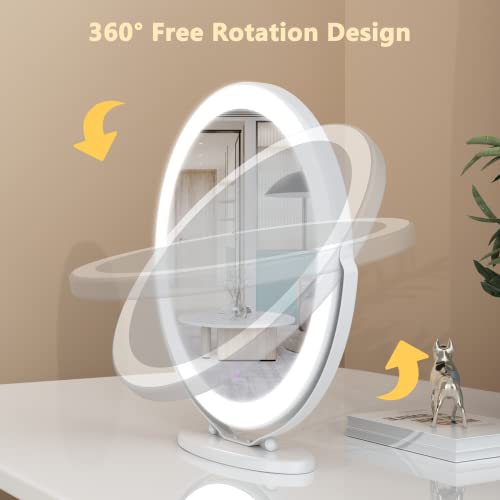 Vierose 20 Inch Large Vanity Makeup Mirror With Lights, 3 Color Lighting Modes | Round Lighted Up Makeup Mirror With Dimming Led Halo For Dressing Room & Bedroom Tabletop, Touch Control (White) #TOP4