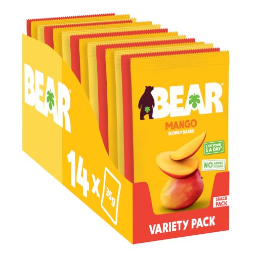 BEAR FRUIT Mango Pineapple & Strawberry Variety Pack - Tropical Mixed Case - Gently Baked Fruit - Healthy - Vegan - 14 x 35 g