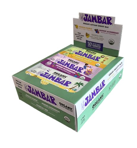 JAMBAR Organic Artisan Energy Bar (Vegan Variety Pack -12 Pack)