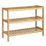 SONGMICS 3-Tier Bamboo Shoe Rack Bench, Shoe Organizer, Utility Storage Shelf Rack, Storage Shelf, 3-Shelf Shelving Unit, for Entryway Hallway Bathroom Living Room and Corridor, Natural UBCB03NL