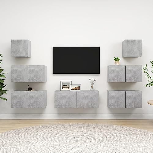 Cinyiqo Juego de Mueble para TV de 7 Piezas aglomerado Gris hormigón, Mesa TV, Mueble TV Salon, Mueble Television, Mesa Television, Muebles De Salon, Mesa Salón TV