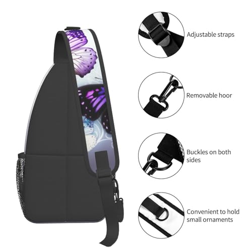 Mochila tipo sling negra con diseño de mariposas miniatura 4