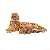 figura de tigre blanco Para jugar y coleccionar Papo- Figura Tigre Hembra acostada 11,6X12,5X5,8CM, Multicolor (2050156)