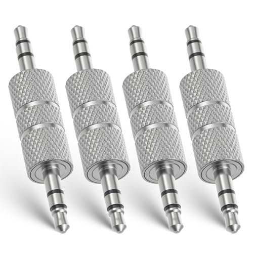 4 Pack 3.5 mm Male to Male Audio Cable Connector, 1-8” Metal Audio Adapters Males to Males Jack Adapters Metal Jack Cable Connectors Audios Headphone Jacks Coupler Connectors, Silver Plated