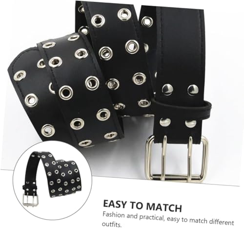 Mens Leather Belt - Fashionable, Versatile, Punk Style, Double Row Holes4