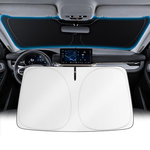 Image of Wigoo 2026 Upgrade Universal Car Windshield Sun Shade [100% Light Block, Durable 210D Oxford] Foldable Heat Insulation Interior Sun Visor to Keep Interior Cool with Storage Bag, L(64 inchx34 inch)