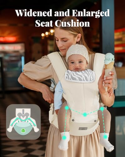 Image of MOMTORY Safety-Certified 6-in-1 Baby Carrier Newborn to Toddler, Cream | Plus Size Friendly, 6 Carry Positions, Ergonomic Hip Support, Cozy and Breathable, Baby Carrier with Hipseat for 7-50lbs