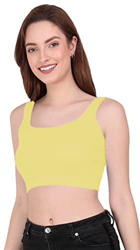 Image of THE BLAZZE 1044 Women's Cotton Basics Sexy Solid Square Neck Slim Sleeveless Saree Readymade Saree Bra Blouse Crop Top T-Shirt for Women