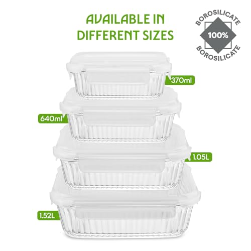 Image of Borosil 1.52 L Fluted Klip N Store Rectangle Food Storage Container with Air Tight Glass Lid | Borosilicate Glass Container for Lunchbox | Microwave & Dishwasher Safe | Transparent