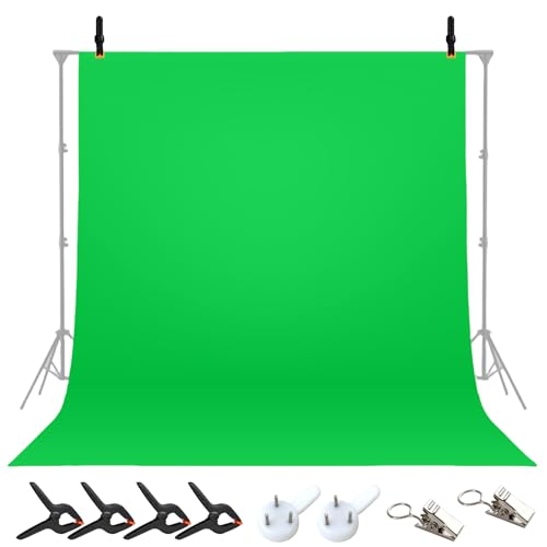 2x3M Greenscreen mit 4 Leimzwinge, Faltbarer Foto Hintergrund, Green Screen Hintergrund, Fotostudio Hintergrund für Fotografie für Streaming Gaming...
