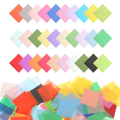MECCANIXITY 2400Pcs Colored Tissue Paper Squares, 3x3 Inch 30 Assorted Colors Bleeding Crepe Art Paper for Crafts, Collage Supplies