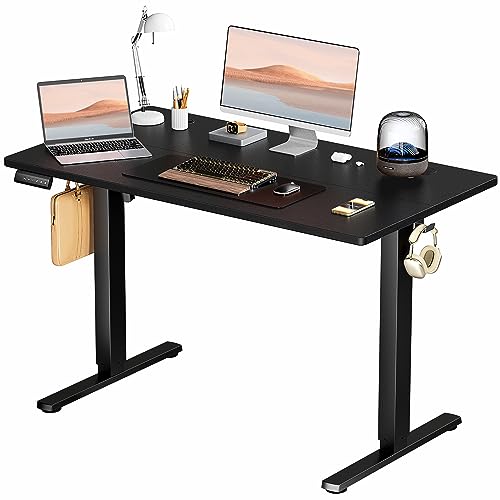 YSSOA Electric Standing Desk, Adjustable Height Stand up Desk, 24x48 Inches Sit Stand up Desk with Cable Management, Ergonomic Rising Computer Table with Memory Preset, Black