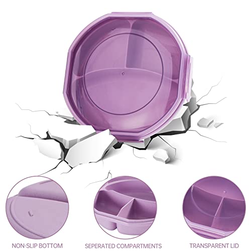 Bento Box, Lunch Box, Bento Box For Kids, Lunch Containers For Adults, All In One Lunch Containers, Kids Lunch Box, Baby Food Containers With 3 Compartments, Spoon, Fork And Mini Sauce Box (Purple) #TOP2