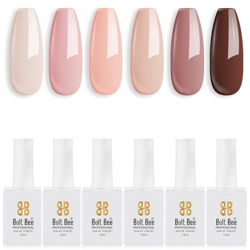 Image of DUDUSTRONG Bolt Bee Gel Glossy Finish Nail Polish Kit Gel Nail Polish Kit-6 Colors Nude Pink Gel Polish Set Skin Tones Manicure Diy (A Nude Neutral Set (02+14+04+124+136+62)), 10 Ml