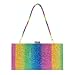 Van Caro Women Rainbow Evening Clutch Bag,Rhinestone Colorful Square Box Shoulder Handbag for Wedding Party Tote Purse,Big Rainbow