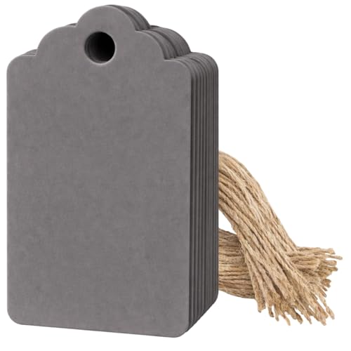 Image of CVANU 200pcs Premium Color Tag Blank Hanging with Pre-Punched Hole Tags for DIY Crafts, Gift Wrapping, Labelling & Writable Decorative Tags for All Occasions (2.85in X 1.7in) Dark Grey2