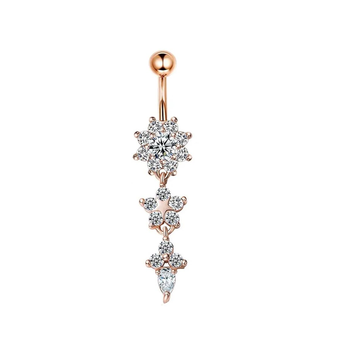 Womens Navel Belly Button Piercing Rosegold American Diamond Long Ring: Pack of 1 (SRFAJW/A234-rgadl)-image-19