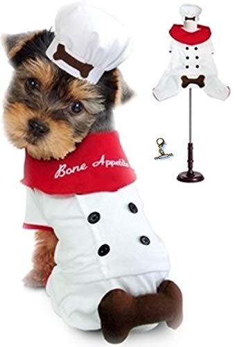 Puppe Love Bone Appetite Chef Styled Uniform Costume with Themed Accessory Charm â€“ Available in Dog Sizes XS Thru Lâ€ƒ (S â€“ Chest 12-14â€. Neck 9â€, White)