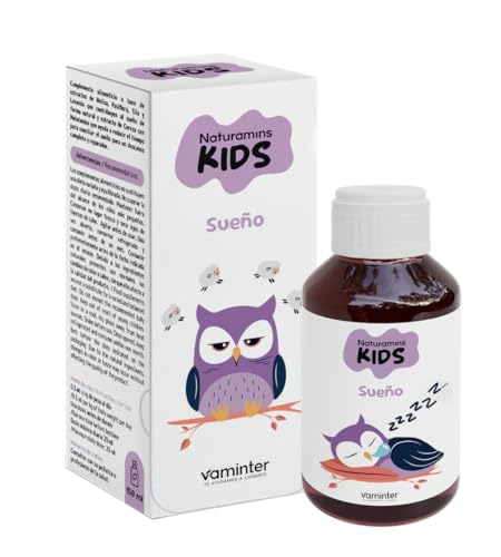 Naturamins Kids Sueño, Jarabe Infantil para Dormir y Solucionar Problemas de Sueño, Con Melatonina, Magnesio, Melisa y Lavanda, Sin Gluten ni Lactosa, Sabor Cereza, 150 ml