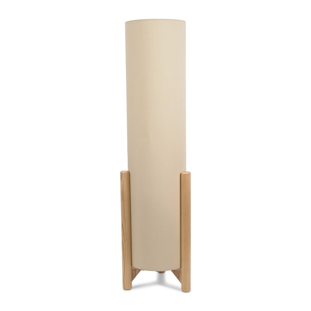 Valuelights Natural | Wooden Oak Effect Midi Floor Lamp With Cylinder Fabric Lampshade Living Room Light | Floor Lamps, Home Décor & Improvement Essential | Included Led Bulb