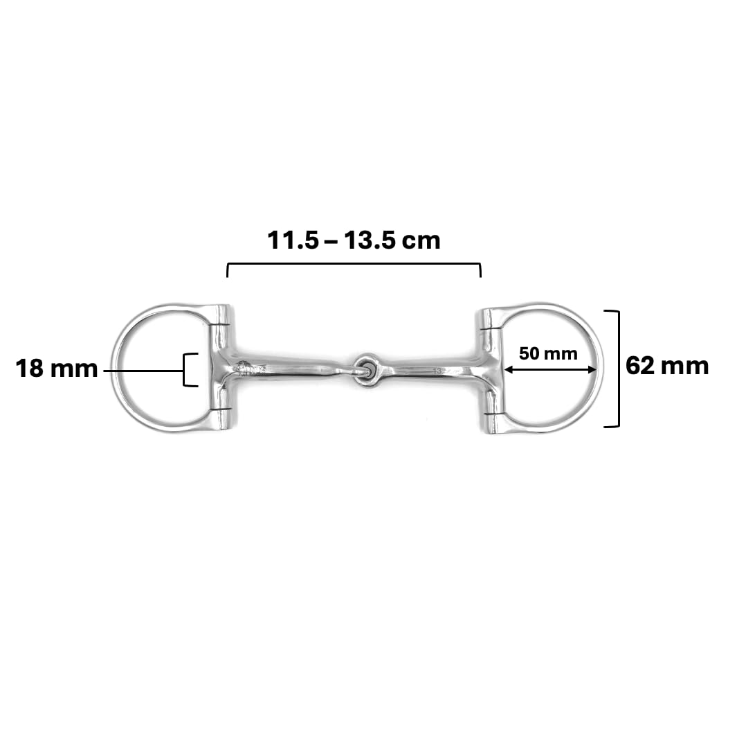 ES0048 Mors en D, anneau en D, creux, léger, facile à casser, en acier inoxydable, diamètre de l'anneau : 62 mm, épaisseur de mors : 18 mm (11,5 cm)
